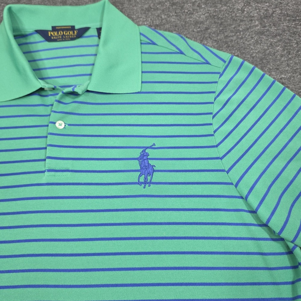 Polo Golf Ralph Lauren Mens Sz XL Pro Fit Big Pony Green Stripe Performance Polo